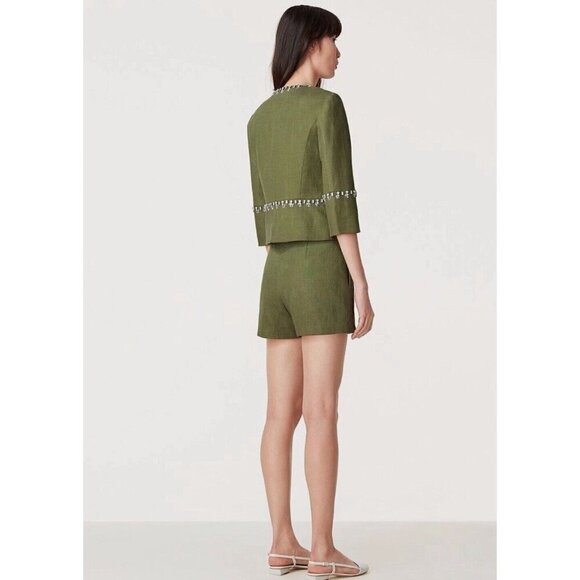 NEW! TORY BURCH Avery Hills Embellished Jacket Linen Blend Green SZ 4 - Picture 8 of 16